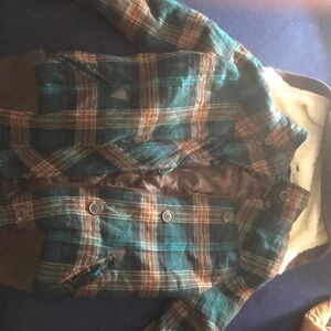 Plaid wind breaker with detachable hood